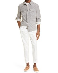 Brunello Cucinelli Pinstripe Pants In C002 White Brown At Nordstrom