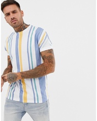 ASOS DESIGN Relaxed Vertical Stripe T Shirt With Roll Sleeve