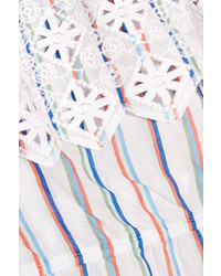Miguelina Alejandra Crochet Trimmed Striped Cotton Playsuit White