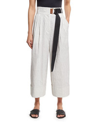 Tibi Cecil Striped Culottes With D Ring Belt White