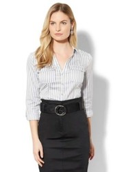 New York & Co. 7th Avenue Madison Stretch Shirt Grey Stripe Petite