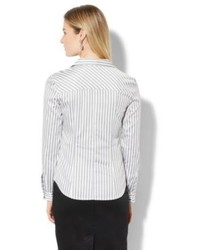 New York & Co. 7th Avenue Madison Stretch Shirt Grey Stripe Tall