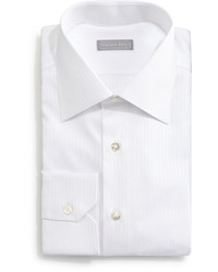 Stefano Ricci Basic White On White Striped Dress Shirt White