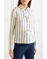 Rosie Assoulin Bow Detailed Striped Cotton Blend Jacquard Shirt