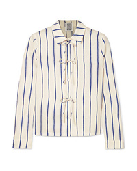 Rosie Assoulin Bow Detailed Striped Cotton Blend Jacquard Shirt