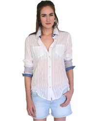 Arnold Zimberg Cotton Lurex Shirt W Stripe Tencel And Contrast Trim
