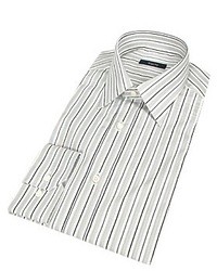 Bagutta Elegant White Gray Striped Cotton Dress Shirt