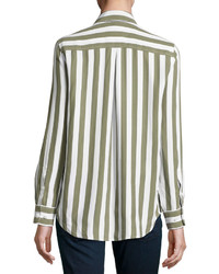 Equipment Essential Striped Silk Shirt Whitegreen