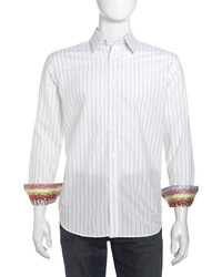 Robert Graham Herbert Wide Stripe Sport Shirt White