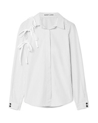 Sandy Liang Lena Tie Detailed Pinstriped Cotton Poplin Shirt
