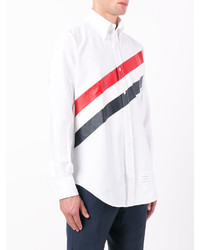 Thom Browne Long Sleeve Shirt With Printed Diagonal Stripe In White Oxford