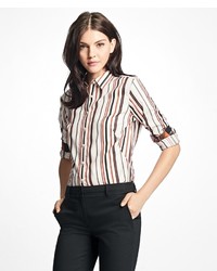 Brooks Brothers Petite Fitted Multi Stripe Cotton Dobby Dress Shirt