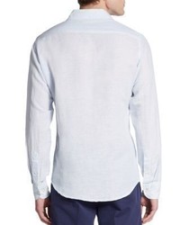 Saks Fifth Avenue BLACK Slim Fit Tonal Stripe Linen Cotton Sportshirt