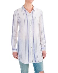 St Tropez West St Tropez West Striped Linen Button Down Tunic Shirt Roll Tab Long Sleeve