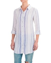 St Tropez West St Tropez West Striped Linen Button Down Tunic Shirt Roll Tab Long Sleeve