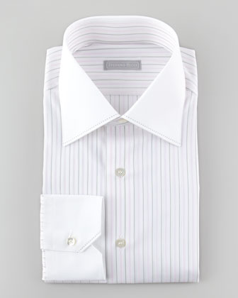Stefano Ricci Contrast Collar Two Tone Striped Dress Shirt | Where to