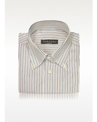 Forzieri Striped White Cotton Button Down Italian Dress Shirt