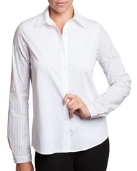 Bungalow 20 White Poplin Shirt With Pin Stripe Sleeves