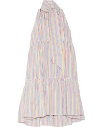 Lisa Marie Fernandez Tiered Striped Seersucker Mini Dress White