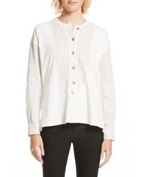 White Vertical Striped Henley Shirt