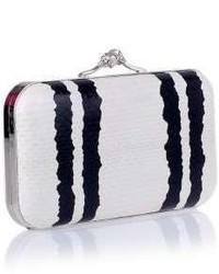 White Vertical Striped Leather Clutch