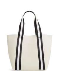 White Vertical Striped Leather Tote Bag