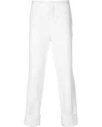 White Vertical Striped Linen Dress Pants