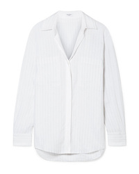 White Vertical Striped Linen Dress Shirt