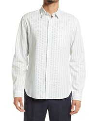 Vince Variegated Stripe Button Up Shirt In Endiveoff White At Nordstrom