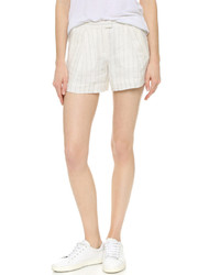 White Vertical Striped Linen Shorts