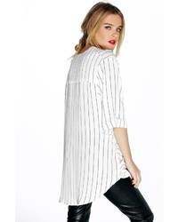 Boohoo Lucy Fine Stripe Wrap Front 34 Sleeve Blouse