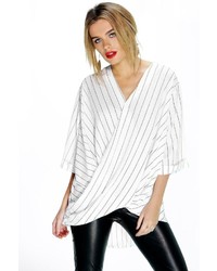 Boohoo Lucy Fine Stripe Wrap Front 34 Sleeve Blouse