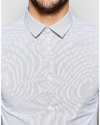 Asos Skinny Shirt In Fine Stripe With Long Sleeves
