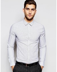 Asos Skinny Shirt In Fine Stripe With Long Sleeves