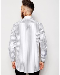 Asos Brand Shirt With Bold Stripe In Longline And Long Sleeves