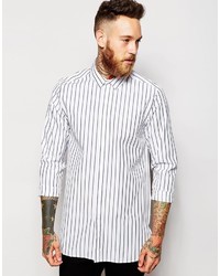 Asos Brand Shirt With Bold Stripe In Longline And Long Sleeves