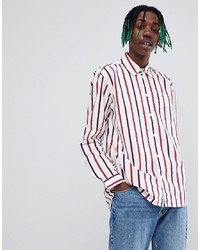 Tommy Jeans Capsule Bold Icon Stripe Shirt Flag Logo Relaxed Regular Fit In Redwhiteblue