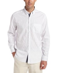 Cubavera Long Sleeve Striped Cotton Shirt With Elbow Patch