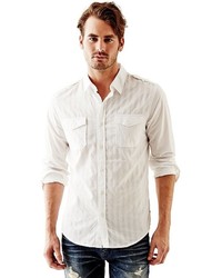 GUESS Long Sleeve Sateen Dobby Striped Slim Fit Shirt