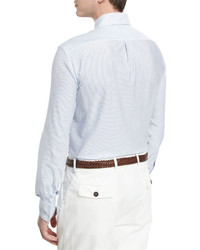 Brunello Cucinelli Mini Striped Long Sleeve Sport Shirt White