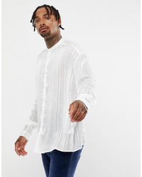 ASOS DESIGN Oversized Fit Sheer Shirt With Grandad Collar In White