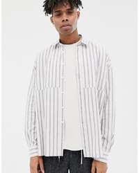 ASOS WHITE Oversized Shirt In Ecru Stripe