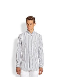 Salvatore Ferragamo Classic Stripe Sportshirt White Blue