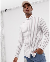 ASOS DESIGN Skinny Fit Stripe Shirt In White Red