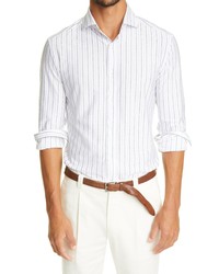 Brunello Cucinelli Stripe Slim Fit Long Sleeve Button Up Cotton Shirt