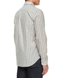 7 For All Mankind Striped Long Sleeve Sport Shirt Whiteblack