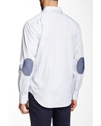 Lorenzo Uomo White Blue Navy Fine Stripes Long Sleeve Trim Fit Shirt