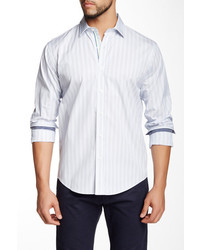 Lorenzo Uomo White Blue Navy Fine Stripes Long Sleeve Trim Fit Shirt