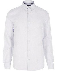 River Island White Fine Stripe Long Sleeve Shirt
