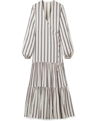 Matin Tiered Striped Cotton Blend Voile Wrap Maxi Dress